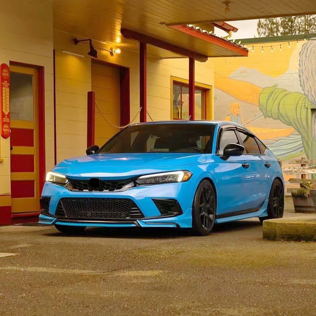 Front Lip Compatibility with 2022-2024 Civic Yofer Style Front Bumper Chin Lip Splitter Spoiler Kit Black Boost Blue