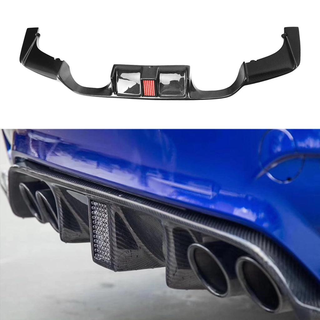 Compatibility with 2015-2020 BMW F80 M3 F82 F83 M4 Rear Bumper Diffuser Chin Lip Splitter Spoiler with LED Light Carbon Fiber