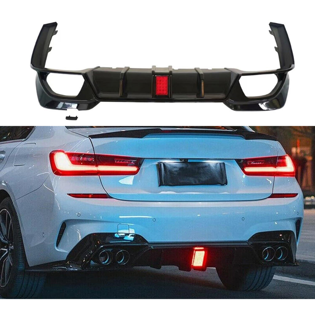 Rear Diffuser Lip Compatibility with 2019-2022 3 Series G20 330i M340i Sport Rear Bumper Diffuser Lip Spoiler with LED Light Gloss Black