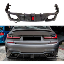Load image into Gallery viewer, Rear Diffuser Lip Compatibility with 2019-2022 3 Series G20 330i M340i Sport Rear Bumper Diffuser Lip Spoiler with LED Light Carbon Fiber