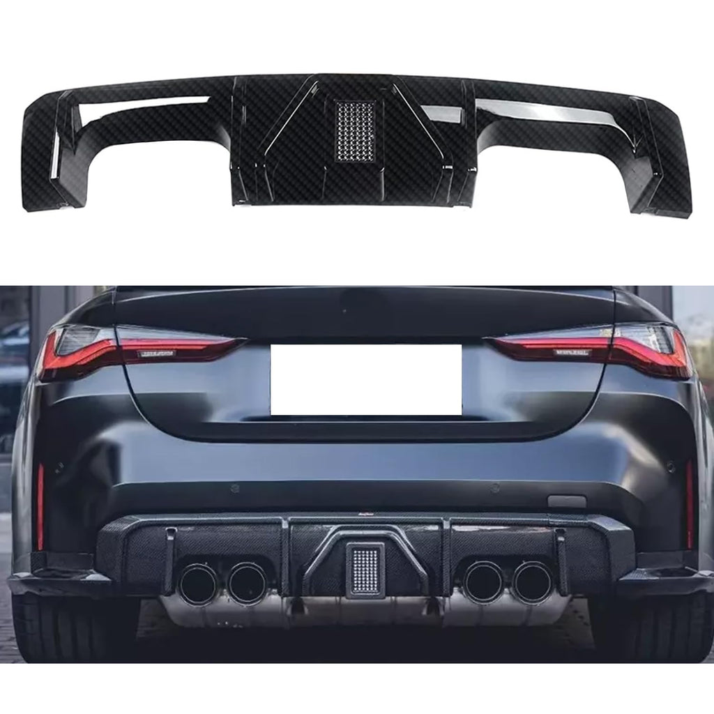 Rear Diffuser Compatibility with 2021-2024 G80 M3 G82 G83 M4 Rear Lower Bumper Diffuser Lip Kit Body Kits Spoiler Splitter Protection Trim W/LED Light (Carbon Fiber Style)