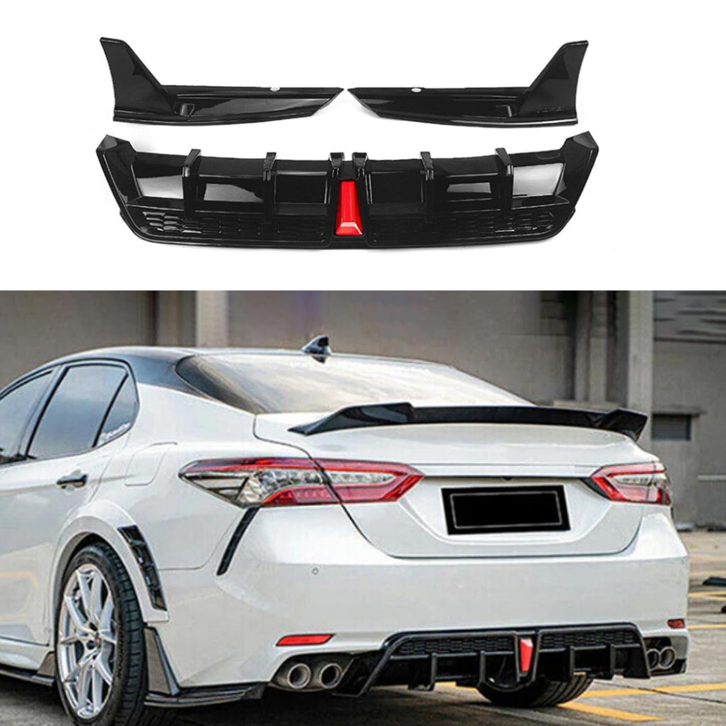 Rear Diffuser Lip Compatibility with 2018-2023 Camry SE XSE Yofer Style V2 LED Rear Bumper Diffuser+ Corner Extension Gloss Black