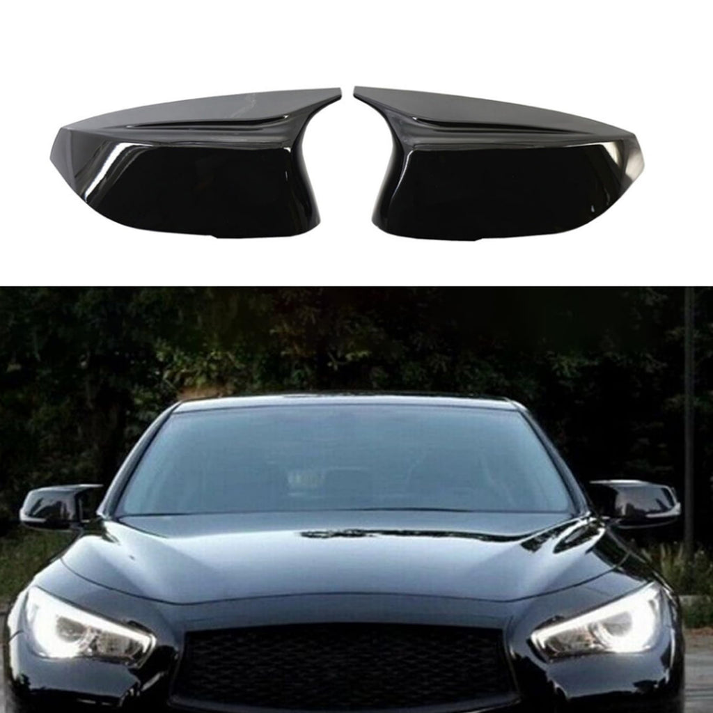 Door Mirror Covers Compatibility With 2014-2020 Q50 2015-2020 Q60 Q70 QX30 QX50 Rearview Side Left and Right Mirror Cover Caps Trim Replacement 2PCS (Gloss Black)