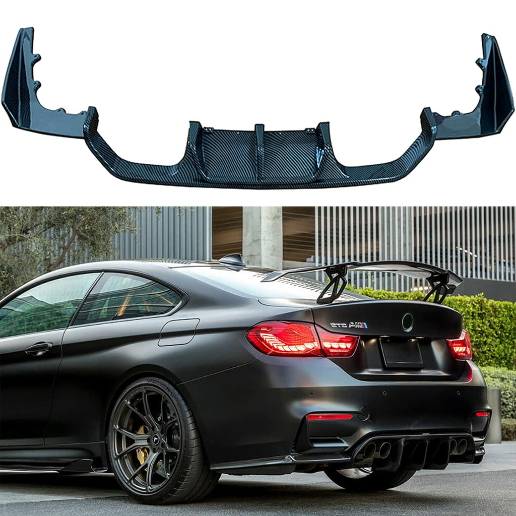 Compatibility with 2014-2020 BMW F80 M3 Sedan F82 F83 M4 with M Sport Rear Bumper Diffuser Lip V Style Spoiler Body Kits Carbon Fiber Style