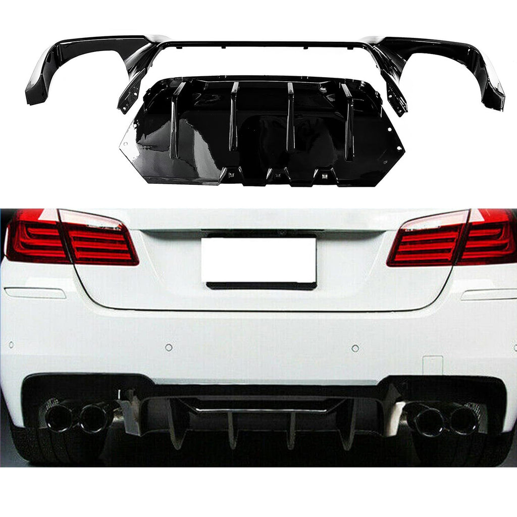 Rear Diffuser Compatibility with 2011-2016 5 Series F10 M5 M Sport Rear Bumper Chin Lip Quad Exhaust Spoiler Splitter (Gloss Black)