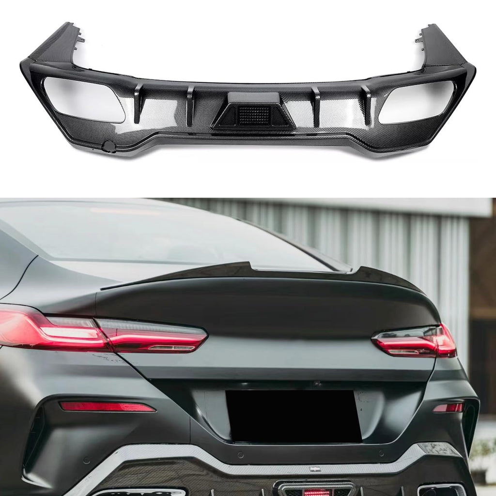 Rear Diffuser Compatibility with 2019-2023 8 Series G16 M Sport 4 Door Rear Bumper Chin Diffuser Kit Spoiler Splitter with Light (Carbon Fiber Style)