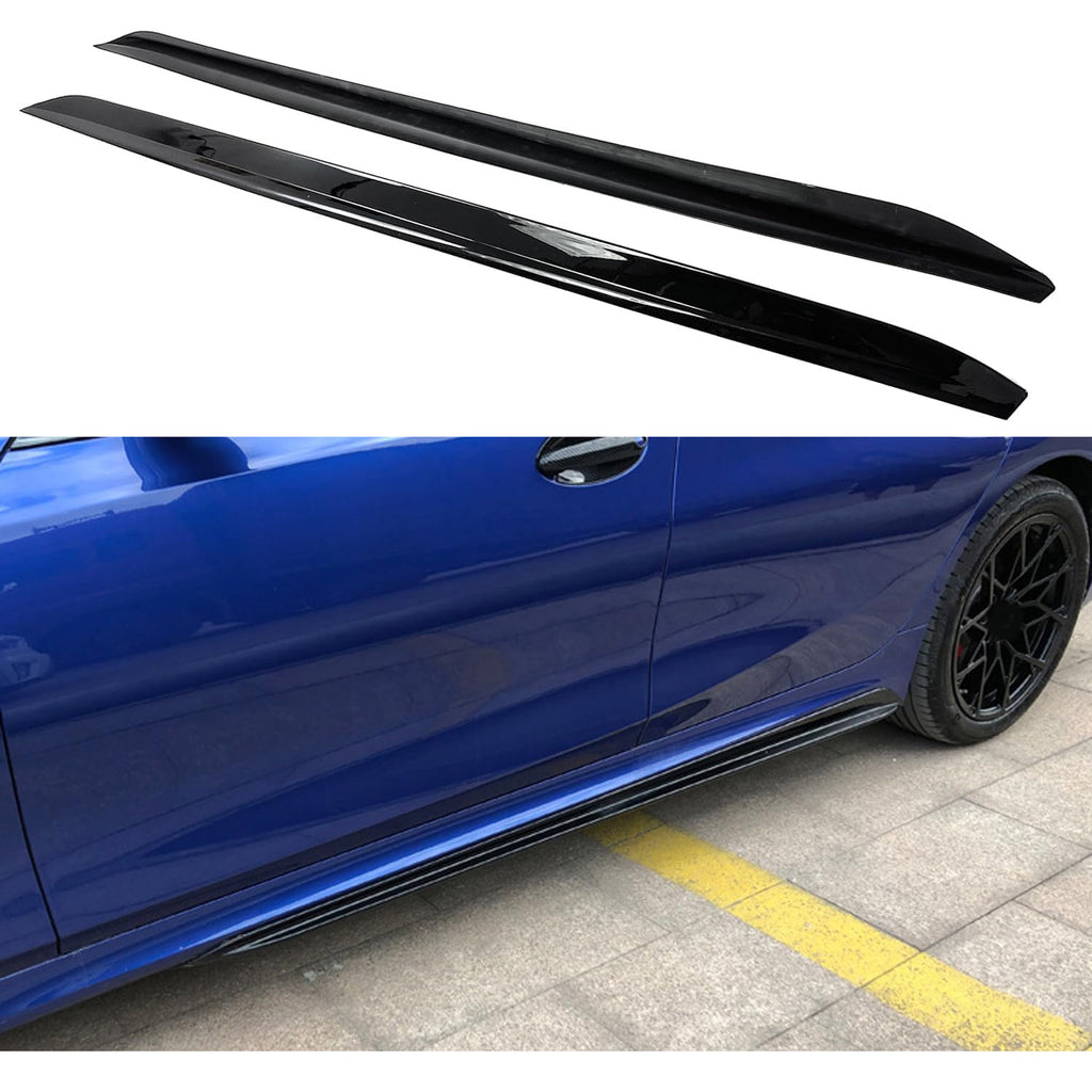 Side Skirts Compatibility with 2019-2022 3 Series G20 G28 M Sport Rocker Panel Line Door Extension Lips Pair Diffuser Bumper Lip Splitter (Gloss Black)