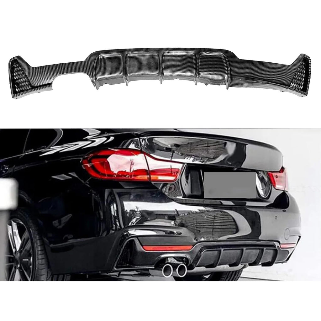 Rear Diffuser Compatibility with 2014-2020 4 Series F32 F33 F36 420i 420d 428i 430i M Sport Rear Bumper Diffuser Lip Single Exhaust Two Outlet Spoiler Splitter (Carbon Fiber Style)