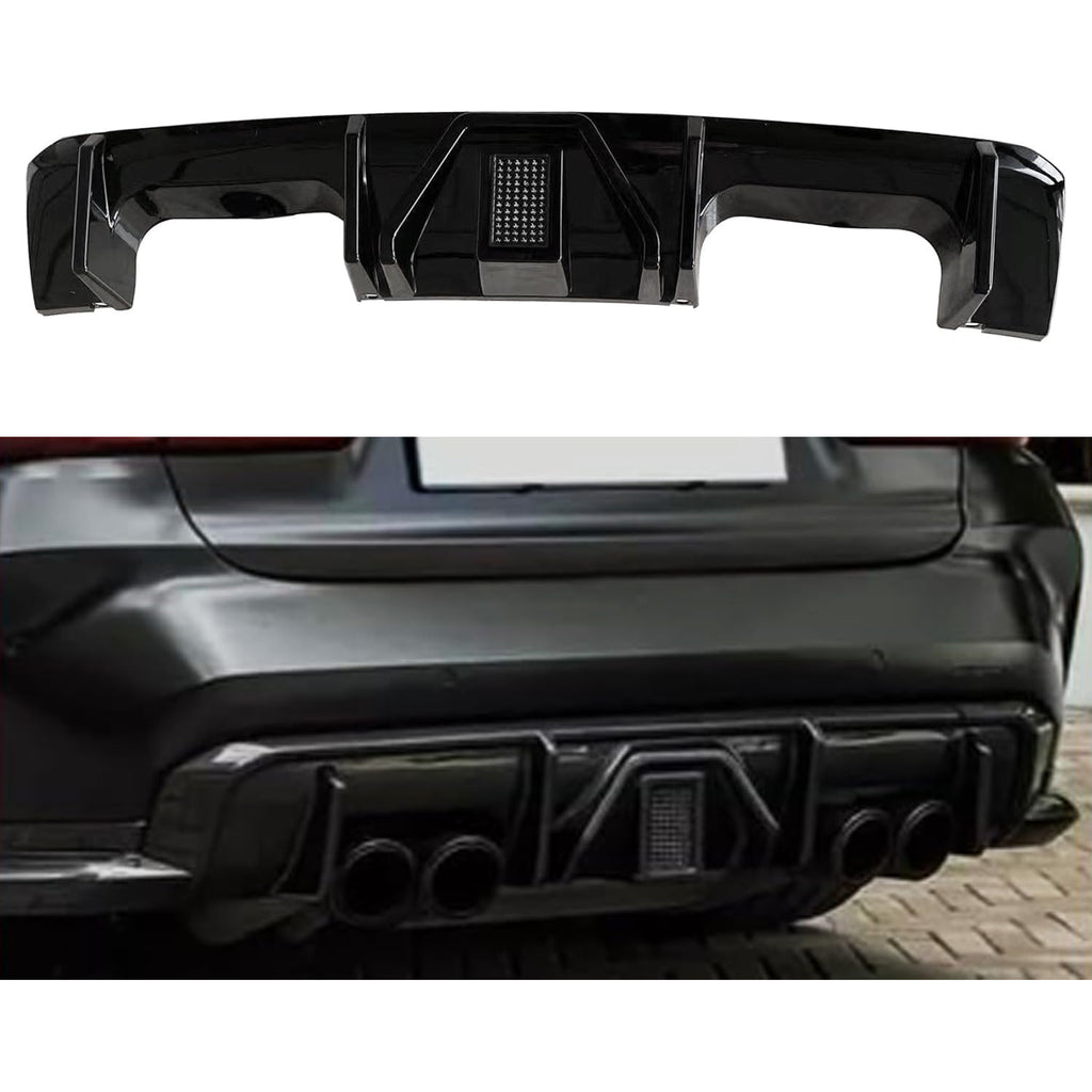 Rear Diffuser Compatibility with 2021-2024 G80 M3 G82 G83 M4 Rear Lower Bumper Diffuser Lip Kit Body Kits Spoiler Splitter Protection Trim W/LED Light (Gloss Black)