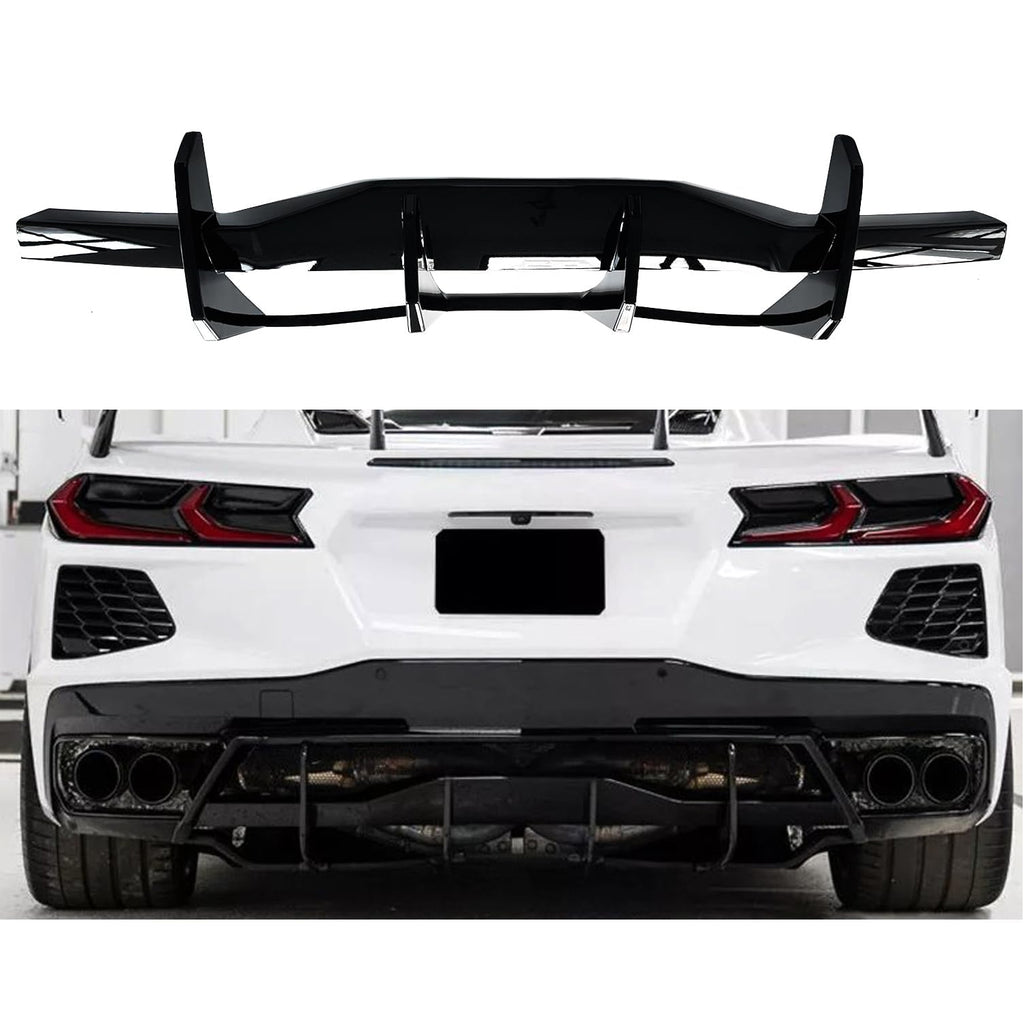 Rear Diffuser Lip Compatibility with 2020-2023 Corvette C8 Z51 Stingray Rear Lower Bumper Chin Diffuser Kit Body Kits Spoiler Splitter Gloss Black