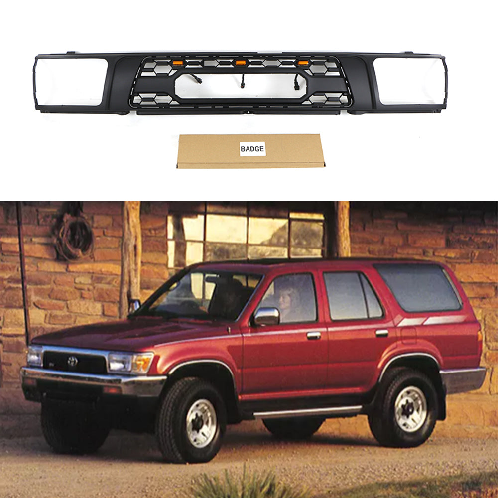 Front  Grille For 1992 1993 1994 1995 4Runner TRD Bumper Grills Grill Cover W/3 LED Lights Black