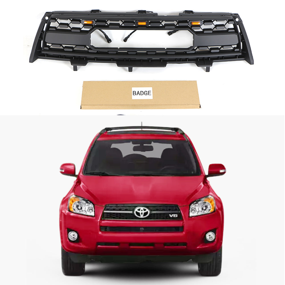 Front Grille For 2009 2010 2011 2012 Toyota RAV4 Bumper Grills Grill Cover W/3 LED Light Black