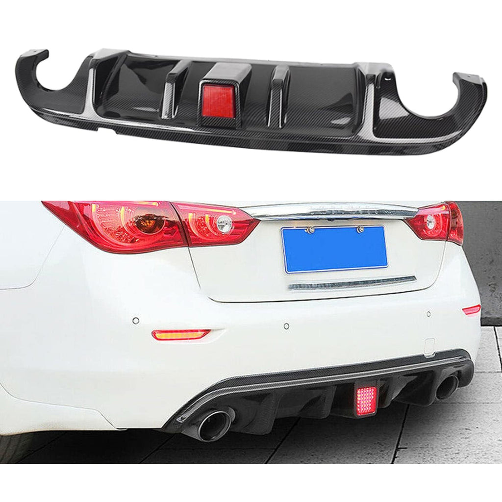 Compatibility with 2014-2017 Q50 Rear Bumper Lip Spoiler Lower Diffuser with Brake Light Carbon Fiber