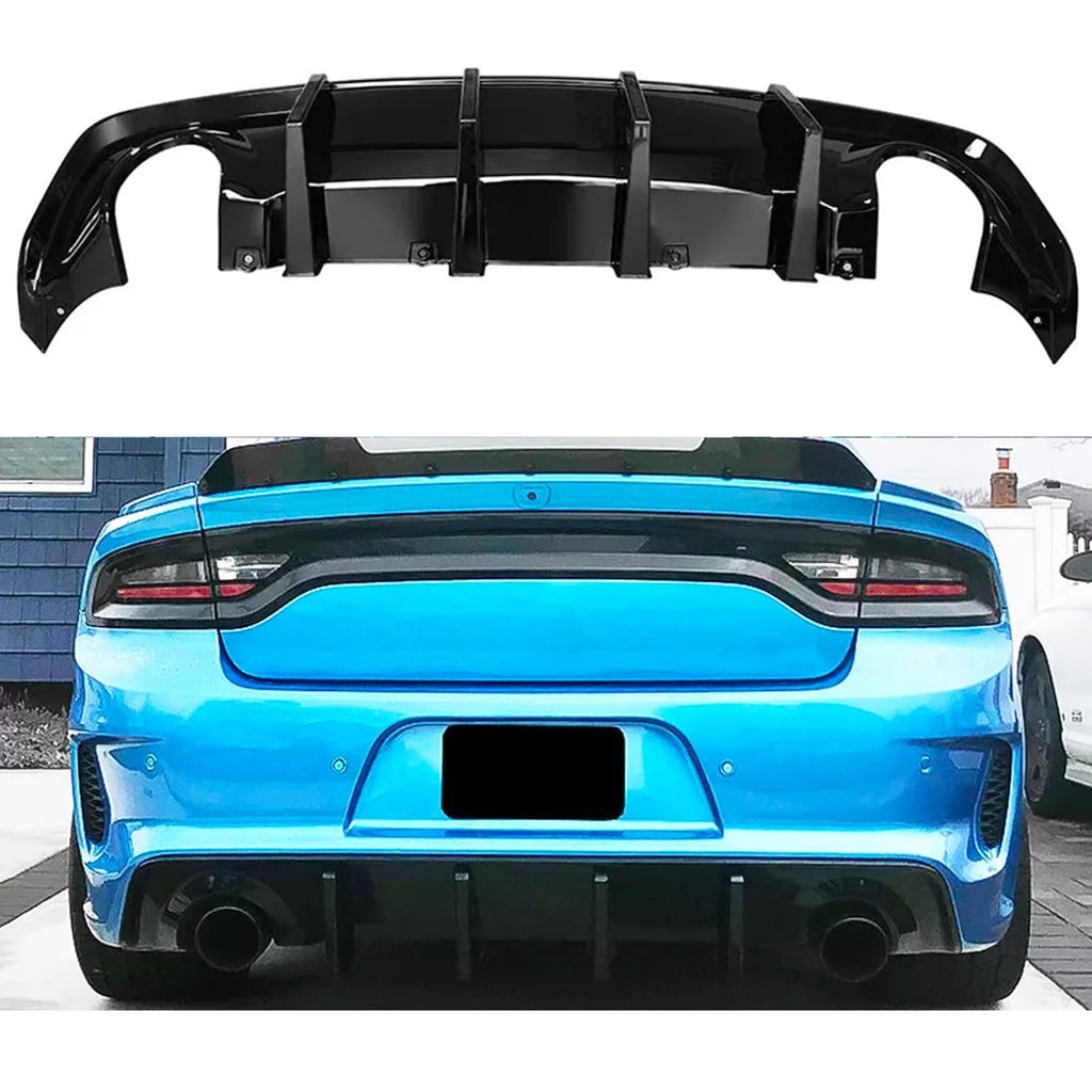Rear Diffuser Lip Compatibility with 2020-2024 Charger Widebody SRT Hellcat Scat Pack Rear Bumper Chin Diffuser Kit Spoiler Splitter (Gloss Black)