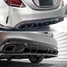 Load image into Gallery viewer, Rear Diffuser Compatibility with 2015-2021 C Class W205 AMG Sedan C300 C43 C63 4Door C63 Style Rear Bumper Chin Diffuser Lip Spoiler + Exhaust (Carbon Fiber Style)