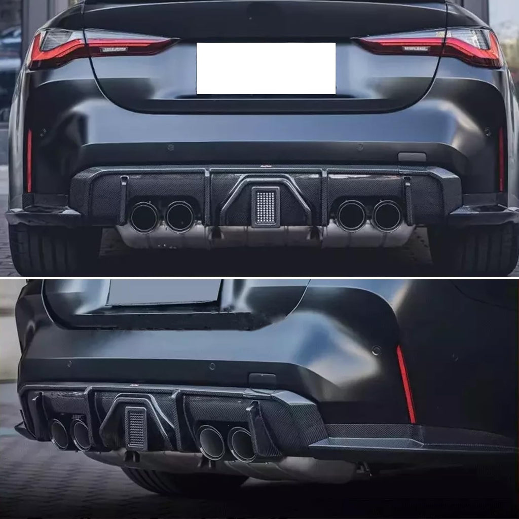 Rear Diffuser Compatibility with 2021-2024 G80 M3 G82 G83 M4 Rear Lower Bumper Diffuser Lip Kit Body Kits Spoiler Splitter Protection Trim W/LED Light (Carbon Fiber Style)