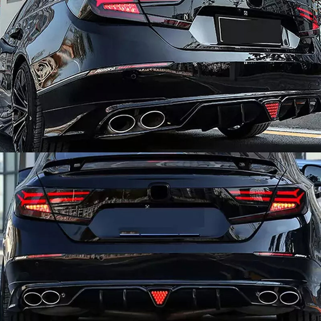 Rear Lip Compatibility with 2018-2022 Accord 10th Rear Bumper Chin Lip with W/LED Brake Light + Corner Apron Spats Rear Diffuser Gloss Black