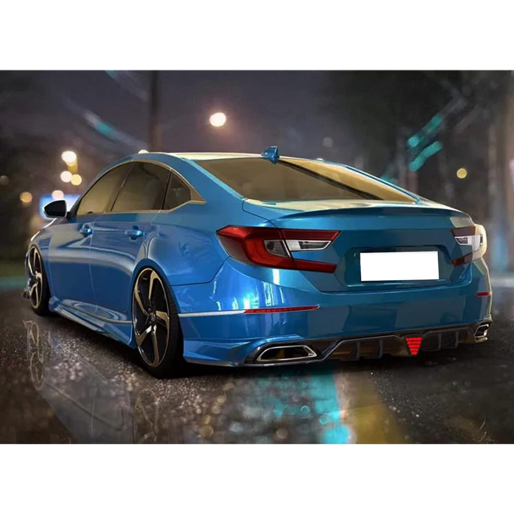 Rear Lip Compatibility with 2018-2022 Accord 10th Rear Bumper Diffuser Lip with W/LED Brake Light + Blue Corner Apron Spats Gloss Black Rear Bumper Lip