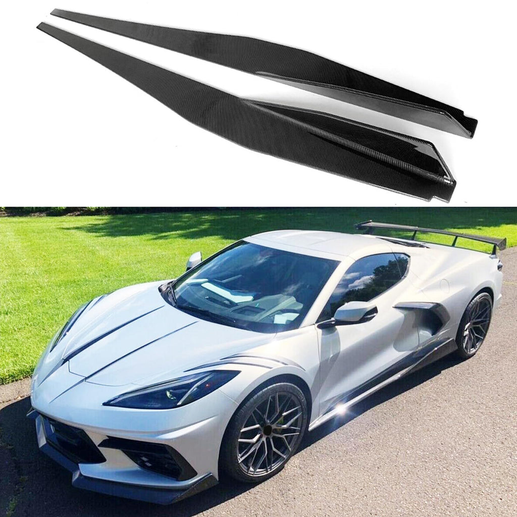 Side Skirts Compatibility with 2020-2023 Corvette C8 Rocker Panel Door Extension Lips Pair Diffuser Bumper Lip Splitter Carbon Fiber