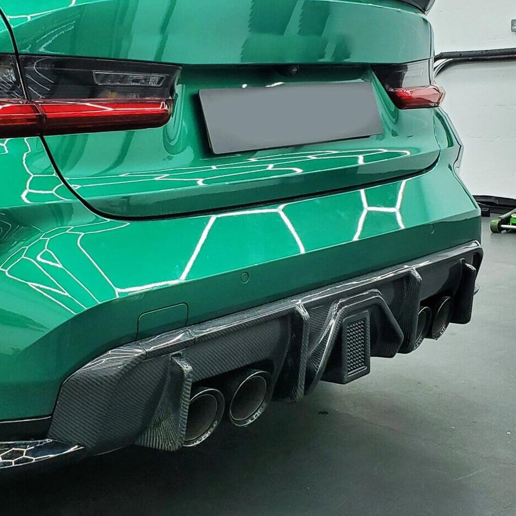 Rear Diffuser Lip Compatibility with 2021-2023 G80 M3 G82 G83 M4 Rear Bumper Diffuser W/Light + Corner Extension Spiltter Carbon Fiber Style