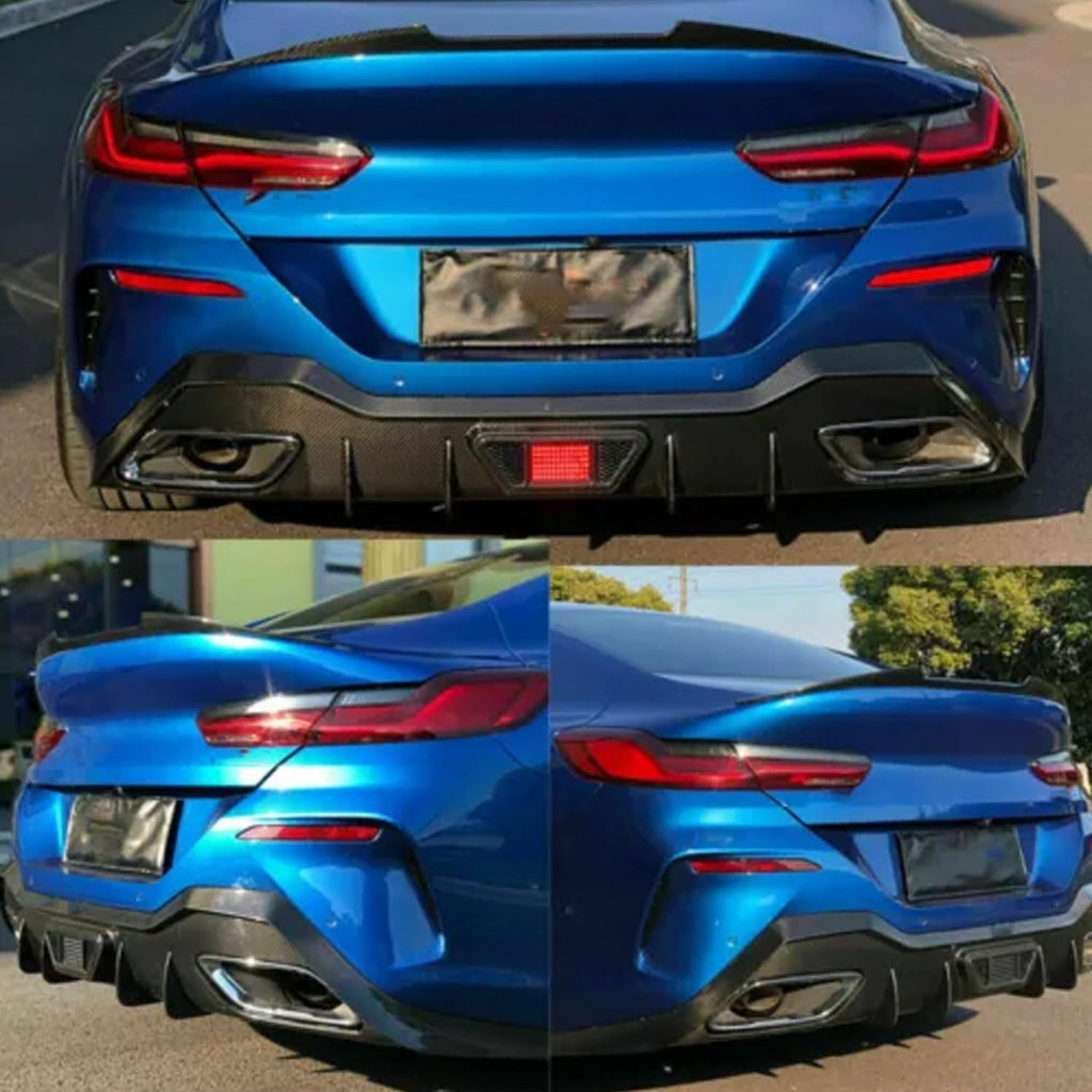 Rear Diffuser Compatibility with 2019-2023 8 Series G16 M Sport 4 Door Rear Bumper Chin Diffuser Kit Spoiler Splitter with Light (Carbon Fiber Style)