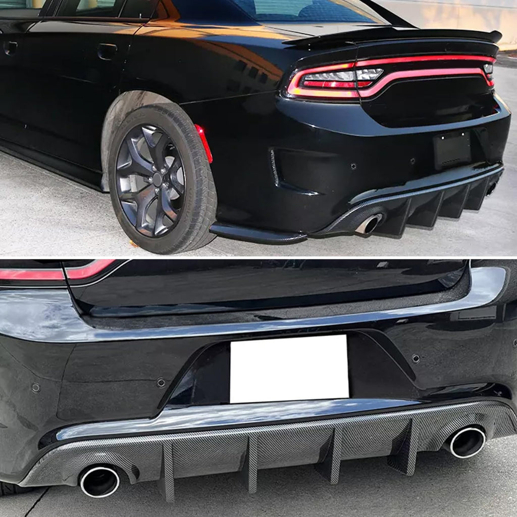 Rear Diffuser Compatibility with 2015-2024 Charger SRT Non-Widebody Models Rear Bumper Chin Diffuser Kit Spoiler Splitter (Carbon Fiber Style)