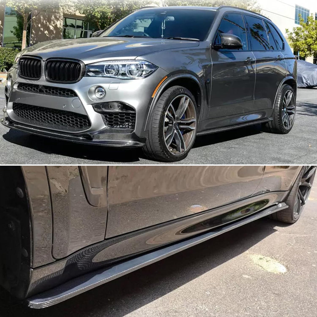 Side Skirts Compatibility with 2015-2019 5 Series F15 X5 F85 X5M F16 X6 F86 X6M Rocker Panel Line Door Extension Lips Pair Diffuser Bumper Lip Splitter (Carbon Fiber Style)