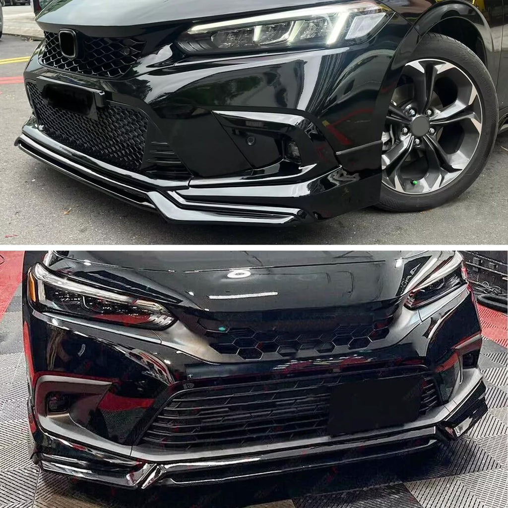 Front Lip Compatibility with 2022-2024 Civic Yofer Style Front Bumper Chin Lip Splitter Spoiler Kit Black