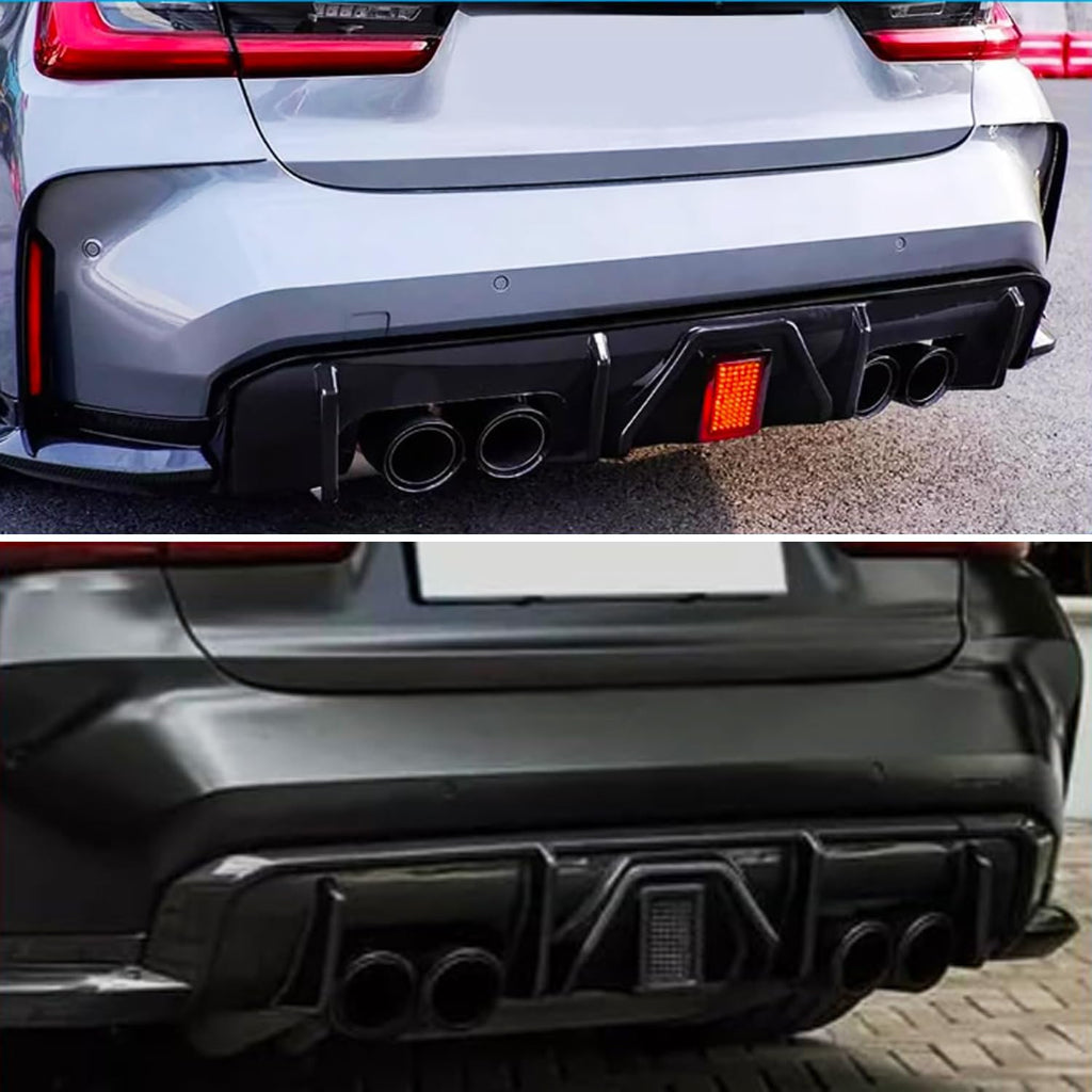 Rear Diffuser Compatibility with 2021-2024 G80 M3 G82 G83 M4 Rear Lower Bumper Diffuser Lip Kit Body Kits Spoiler Splitter Protection Trim W/LED Light (Gloss Black)