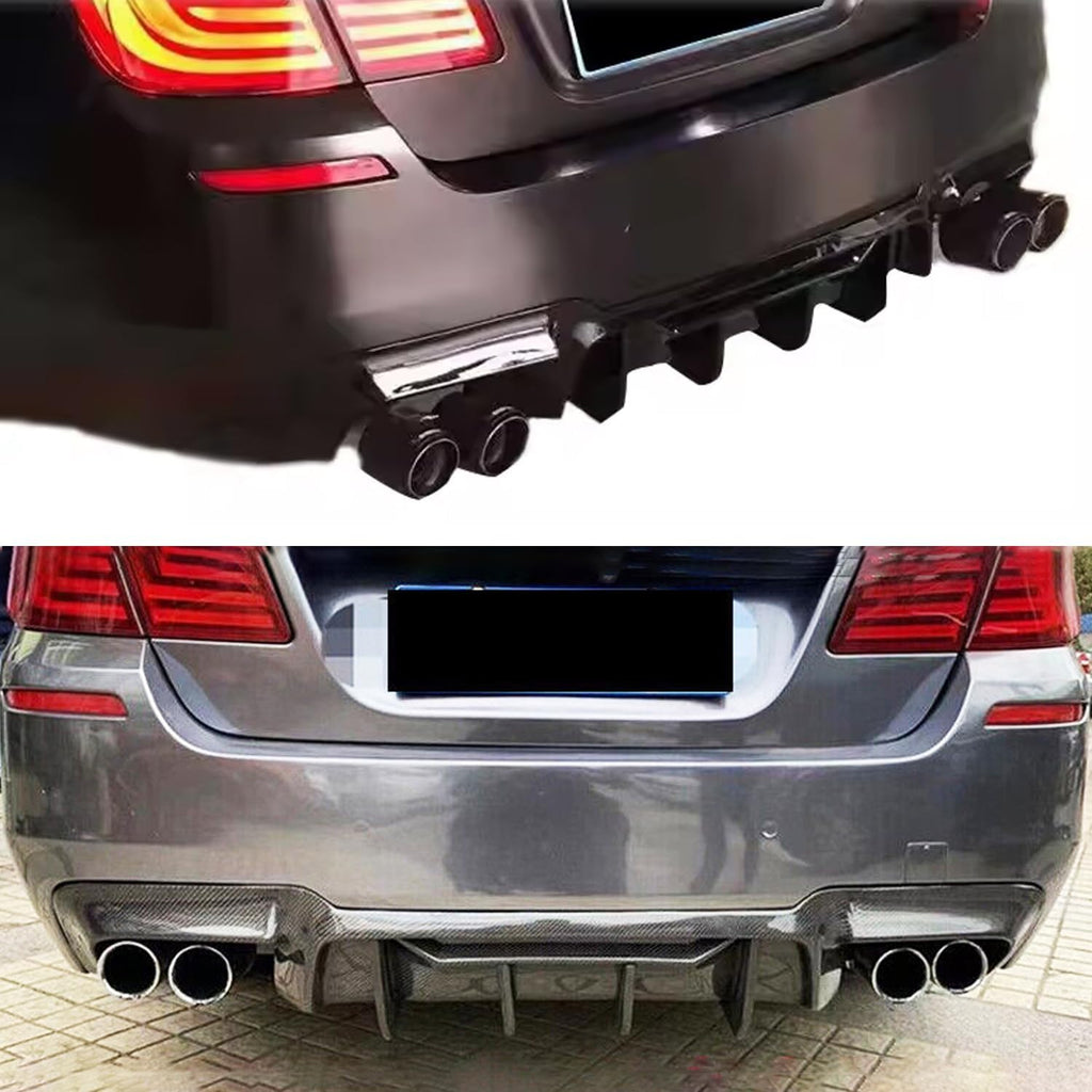 Rear Diffuser Compatibility with 2011-2016 5 Series F10 M5 M Sport Rear Bumper Chin Lip Quad Exhaust Spoiler Splitter (Carbon Fiber Style)