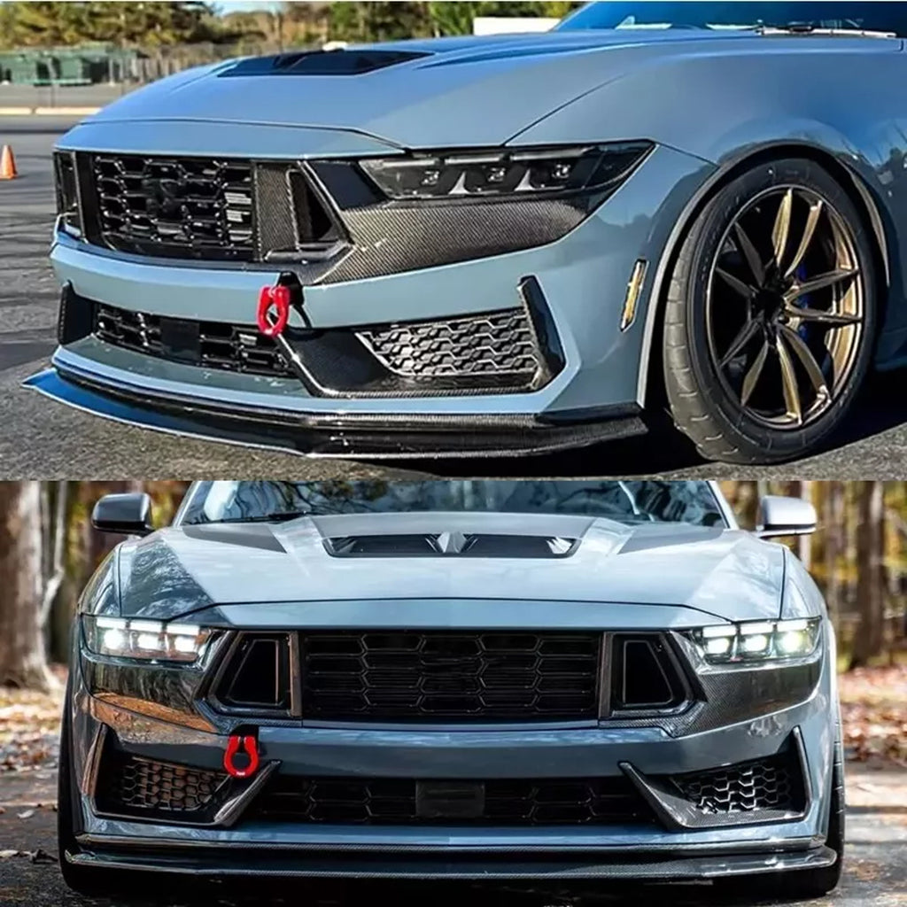 Front Lip Compatibility with 2024 2025 Mustang Front Bumper Lower Diffuser Chin Lip Protection Trim Splitter Spoiler Kit 3PCS (Carbon Fiber Style)