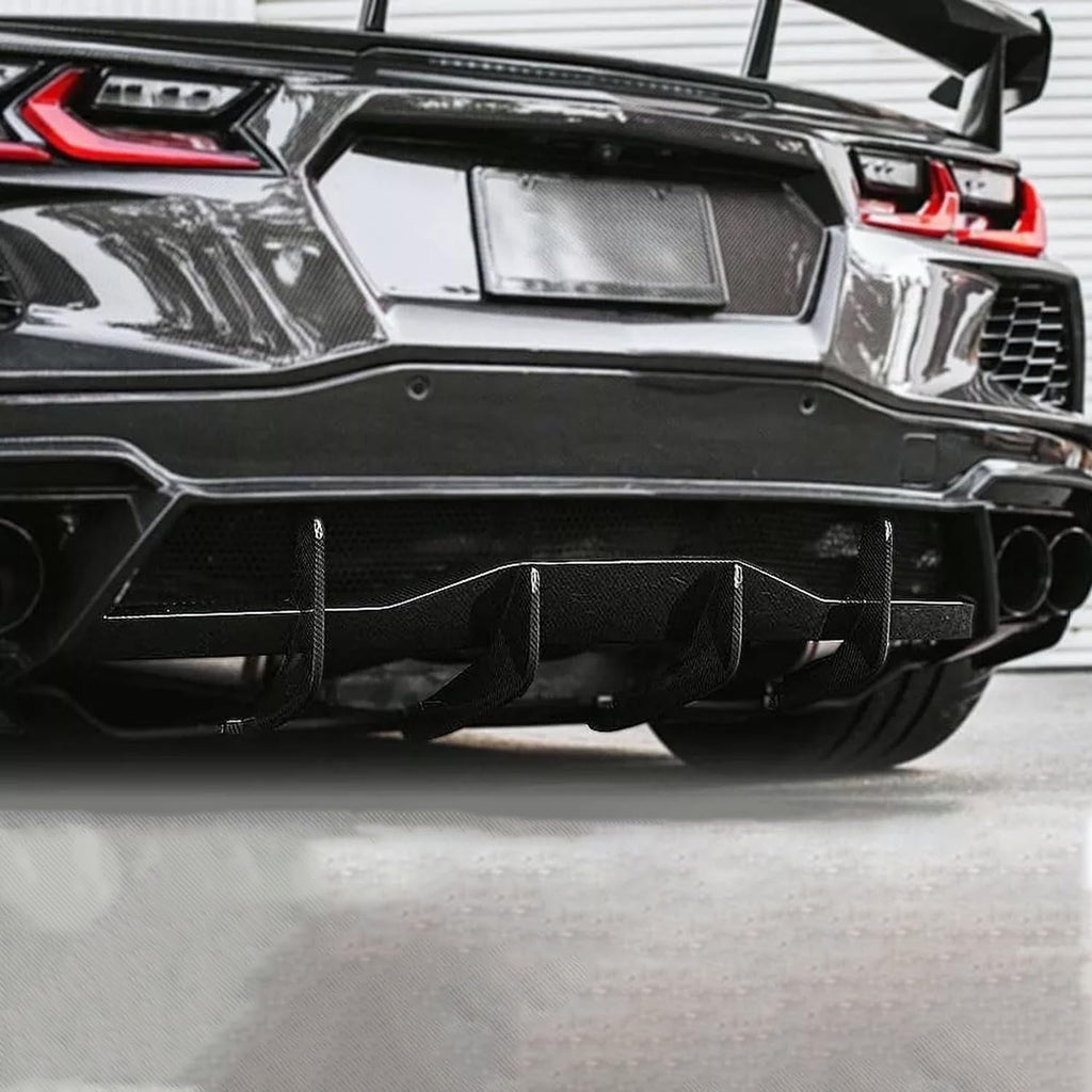 Rear Diffuser Lip Compatibility with 2020-2023 Corvette C8 Z51 Stingray Rear Lower Bumper Chin Diffuser Kit Body Kits Spoiler Splitter Carbon Fiber Style