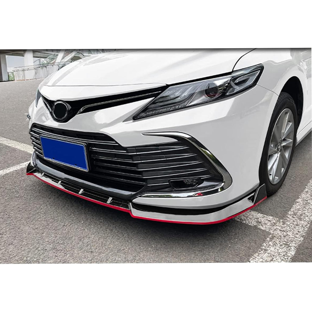 Compatibility with 2021-2022 Camry XLE LE Front Bumper Lip Front Chin Lip Spoiler Splitter Gloss Black with Red Line 3PCS