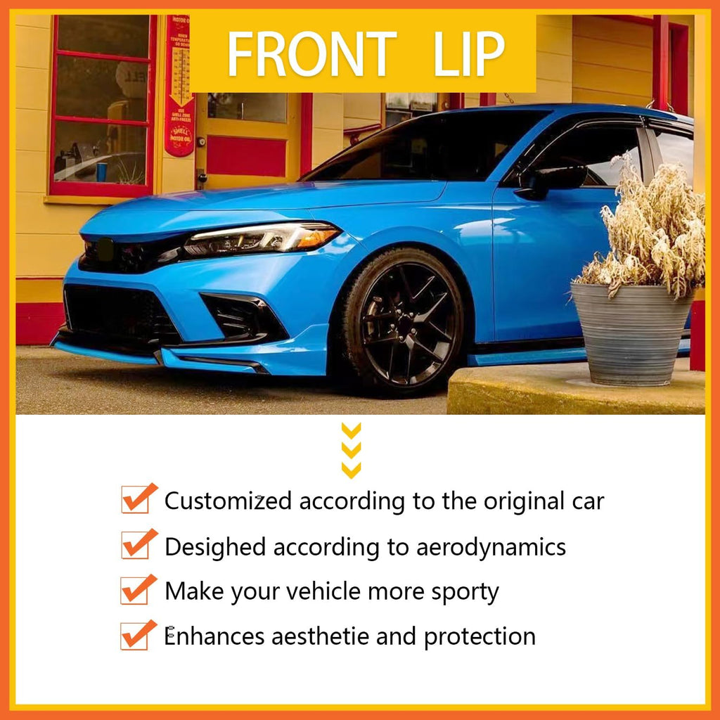 Front Lip Compatibility with 2022-2024 Civic Yofer Style Front Bumper Chin Lip Splitter Spoiler Kit Black Boost Blue
