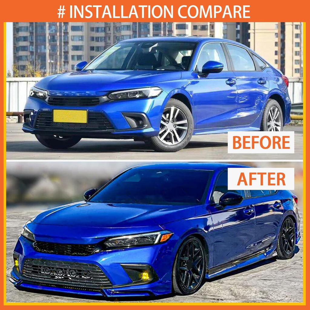 Front Lip Compatibility with 2022-2024 Civic Yofer Style Front Bumper Chin Lip Splitter Spoiler Kit Black Aegean Blue