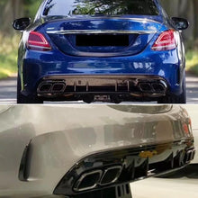 Load image into Gallery viewer, Rear Diffuser Compatibility with 2015-2021 C Class W205 AMG Sedan C300 C43 C63 4Door C63 Style Rear Bumper Chin Diffuser Lip Spoiler + Exhaust (Gloss Black)
