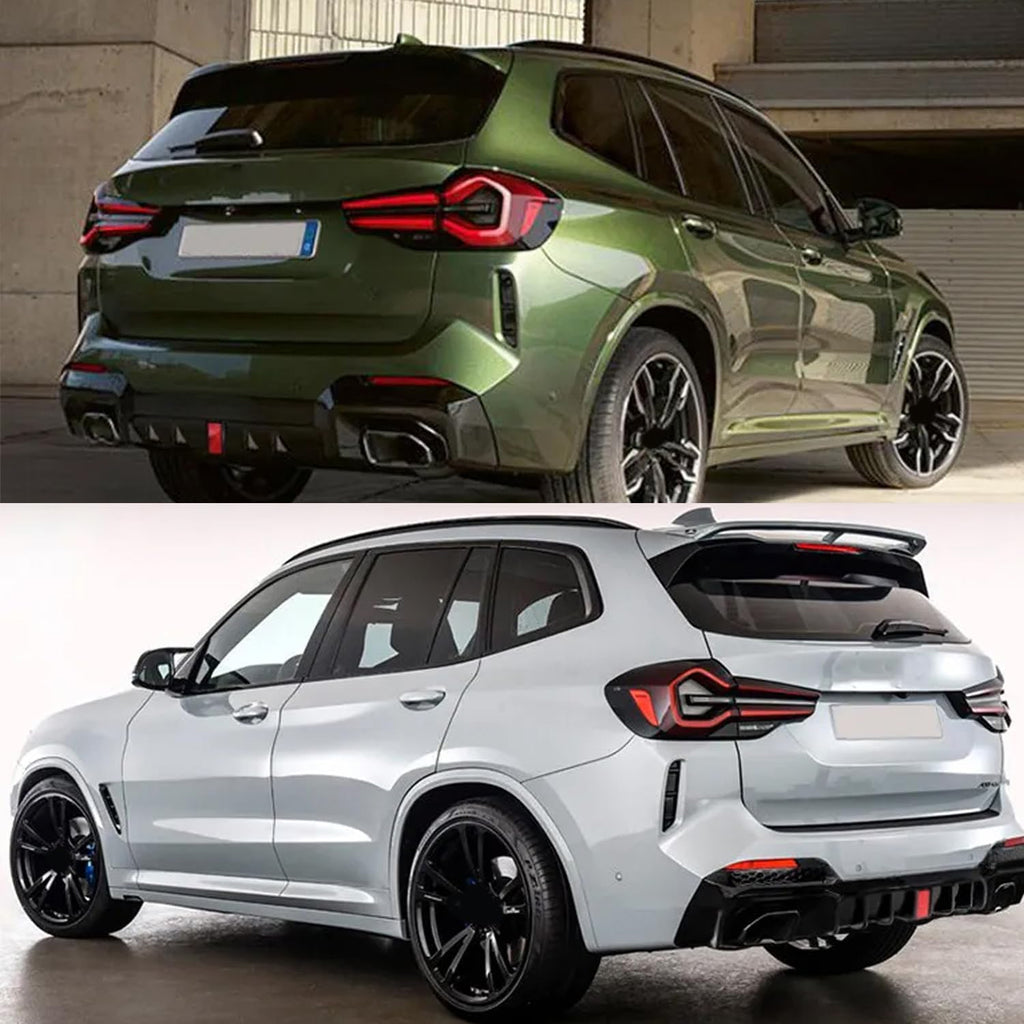 For 2022-2024 X3 G01 M40i M Sport LCI Style Rear Bumper Chin Lip Kit Spoiler Splitter W/LED Light Gloss Black