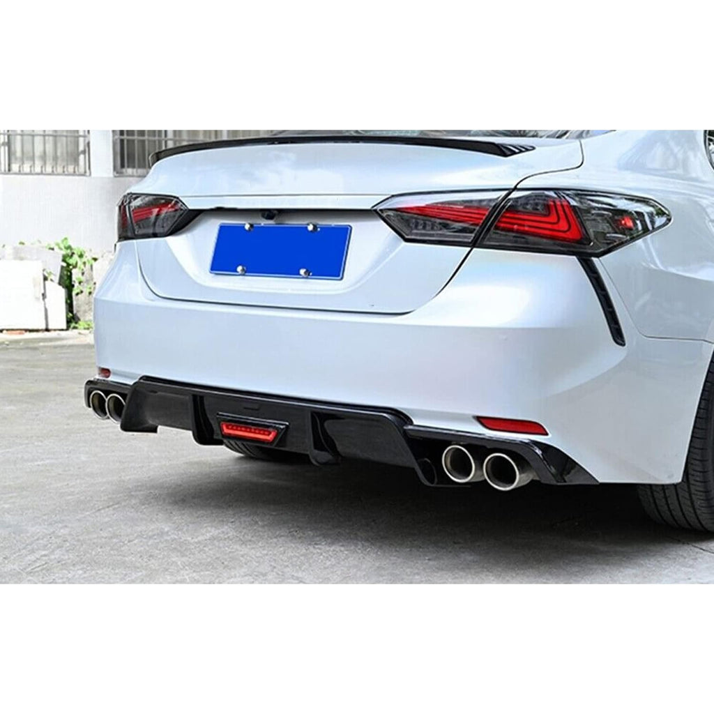 Rear Lip Bumper Diffuser Compatibility with 2018-2022 Camry Rear Bumper Body Splitter Valance Lip with LED Brake Light Gloss Black