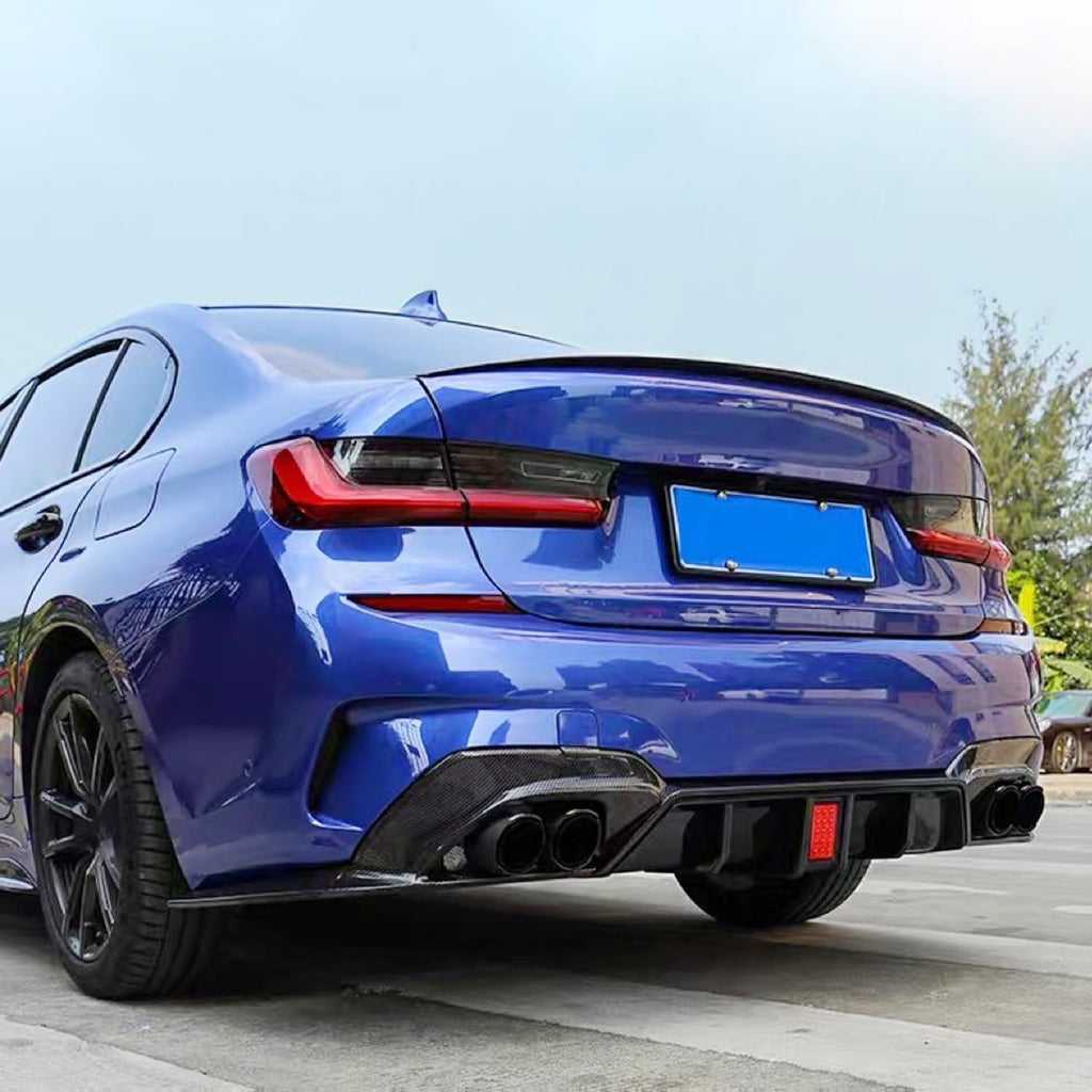Rear Diffuser Lip Compatibility with 2019-2022 3 Series G20 330i M340i Sport Rear Bumper Diffuser Lip Spoiler with LED Light Carbon Fiber