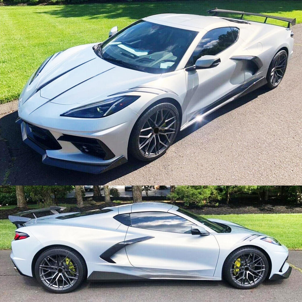 Side Skirts Compatibility with 2020-2023 Corvette C8 Rocker Panel Door Extension Lips Pair Diffuser Bumper Lip Splitter Carbon Fiber