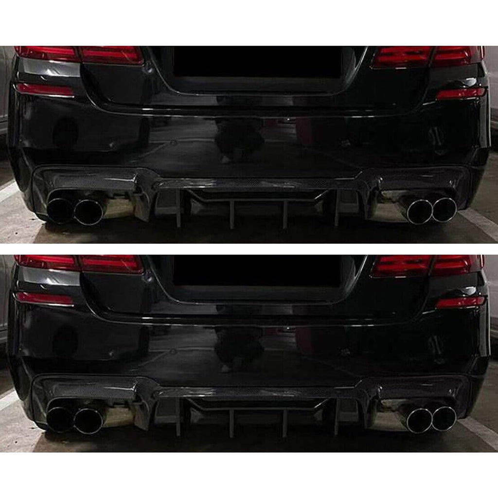 Rear Diffuser Compatibility with 2011-2016 5 Series F10 M5 M Sport Rear Bumper Chin Lip Quad Exhaust Spoiler Splitter (Carbon Fiber Style)