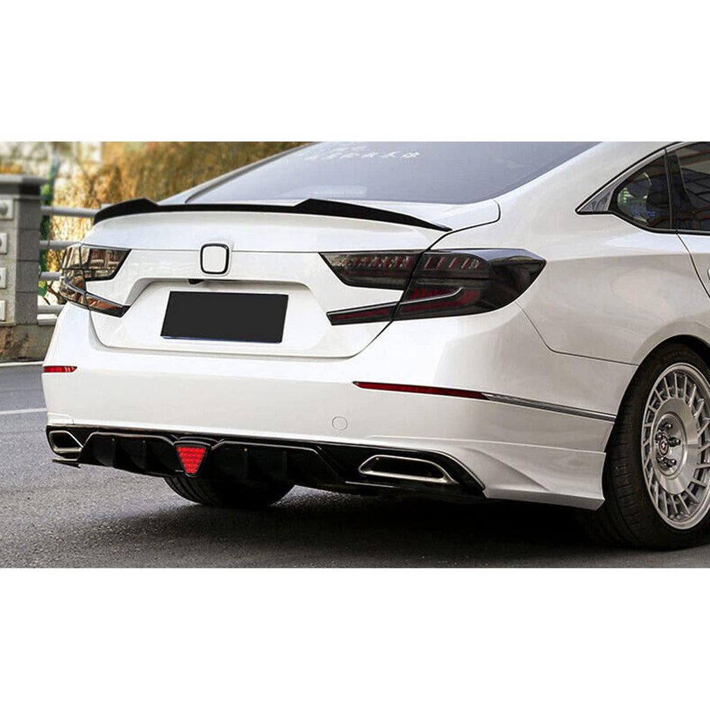 Rear Lip Compatibility with 2018-2022 Accord 10th Rear Bumper Chin Lip with W/LED Brake Light + White Corner Apron Spats Gloss Black Rear Diffuser