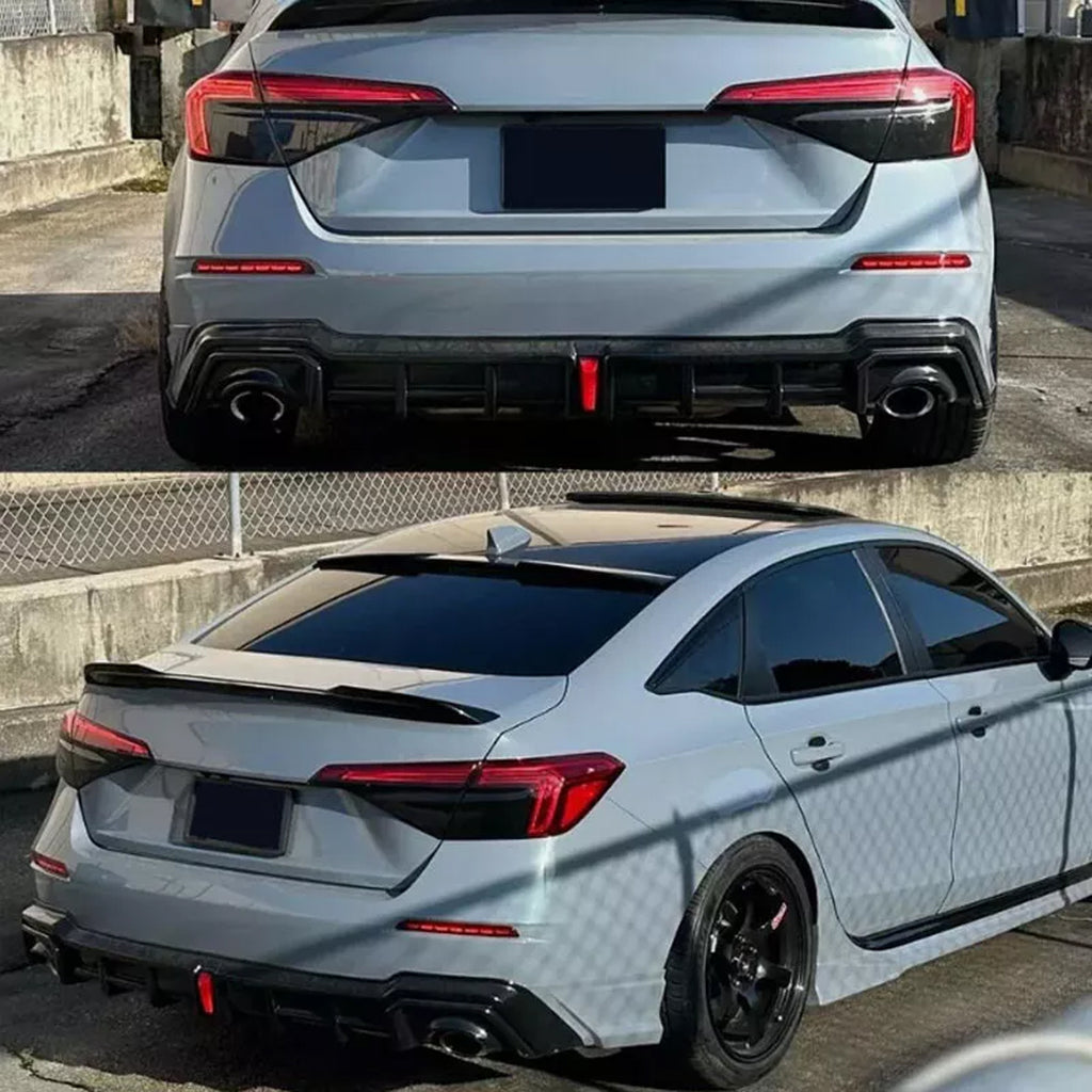 Rear Diffuser Lip Compatibility with 2022-2024 Civic 11th Gen Yofer Style V2 LED Light Rear Bumper Chin Lip + Sonic Gray Corner Spats