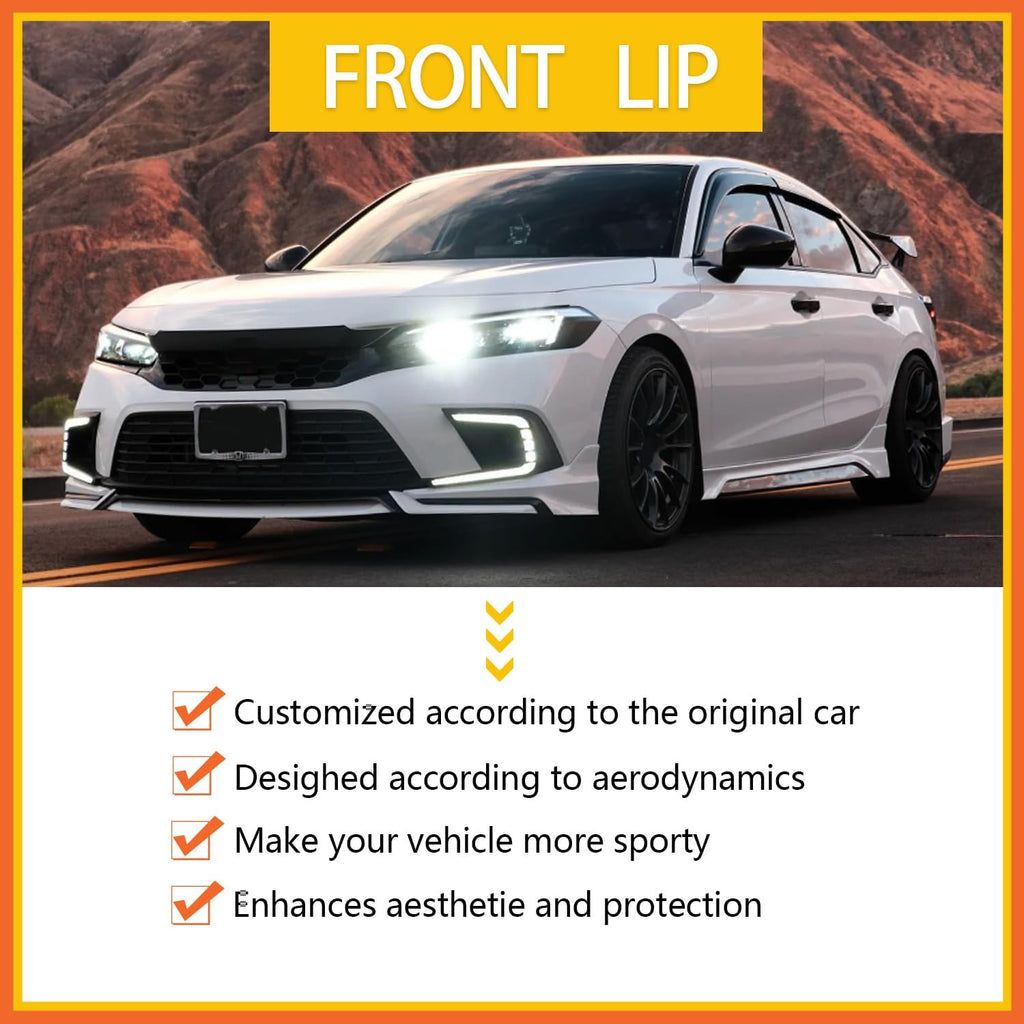 Front Lip Compatibility with 2022-2024 Civic Yofer Style Front Bumper Chin Lip Splitter Spoiler Kit Black White