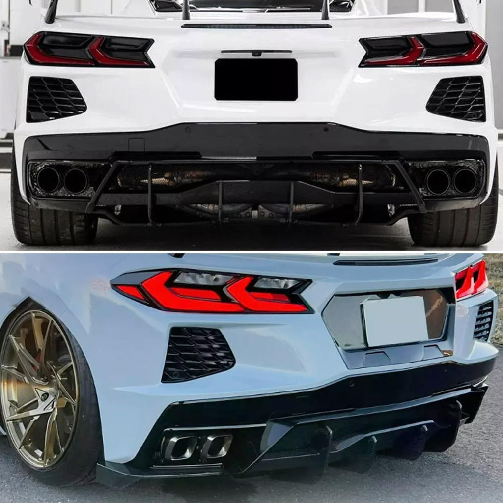 Rear Diffuser Lip Compatibility with 2020-2023 Corvette C8 Z51 Stingray Rear Lower Bumper Chin Diffuser Kit Body Kits Spoiler Splitter Gloss Black