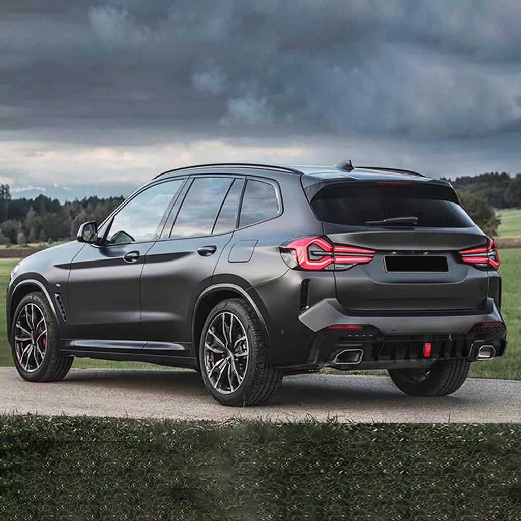 For 2022-2024 X3 G01 M40i M Sport LCI Style Rear Bumper Chin Lip Kit Spoiler Splitter W/LED Light Gloss Black