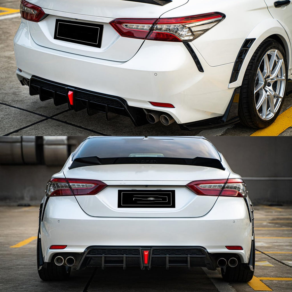 Rear Diffuser Lip Compatibility with 2018-2023 Camry SE XSE Yofer Style V2 LED Rear Bumper Diffuser+ Corner Extension Gloss Black