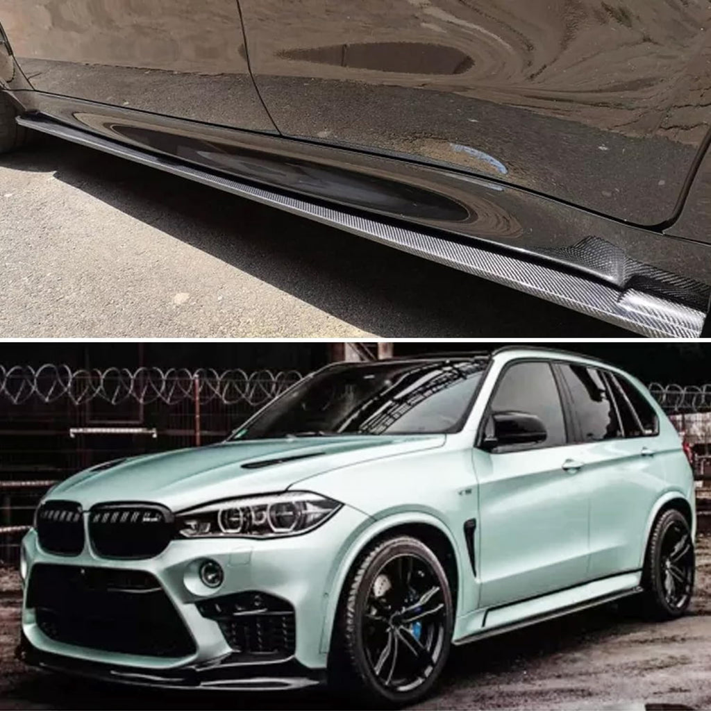 Side Skirts Compatibility with 2015-2019 5 Series F15 X5 F85 X5M F16 X6 F86 X6M Rocker Panel Line Door Extension Lips Pair Diffuser Bumper Lip Splitter (Carbon Fiber Style)