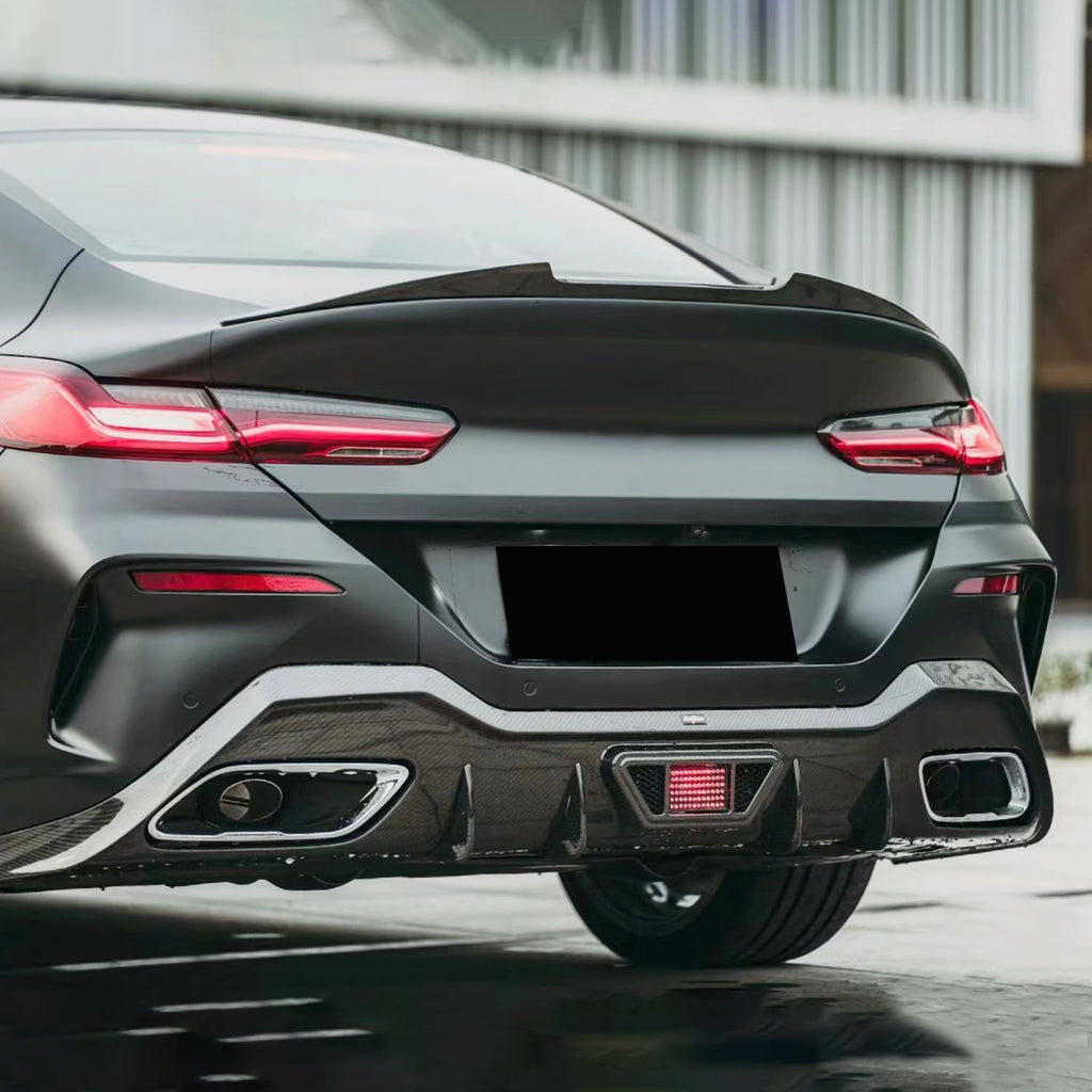 Rear Diffuser Compatibility with 2019-2023 8 Series G16 M Sport 4 Door Rear Bumper Chin Diffuser Kit Spoiler Splitter with Light (Carbon Fiber Style)