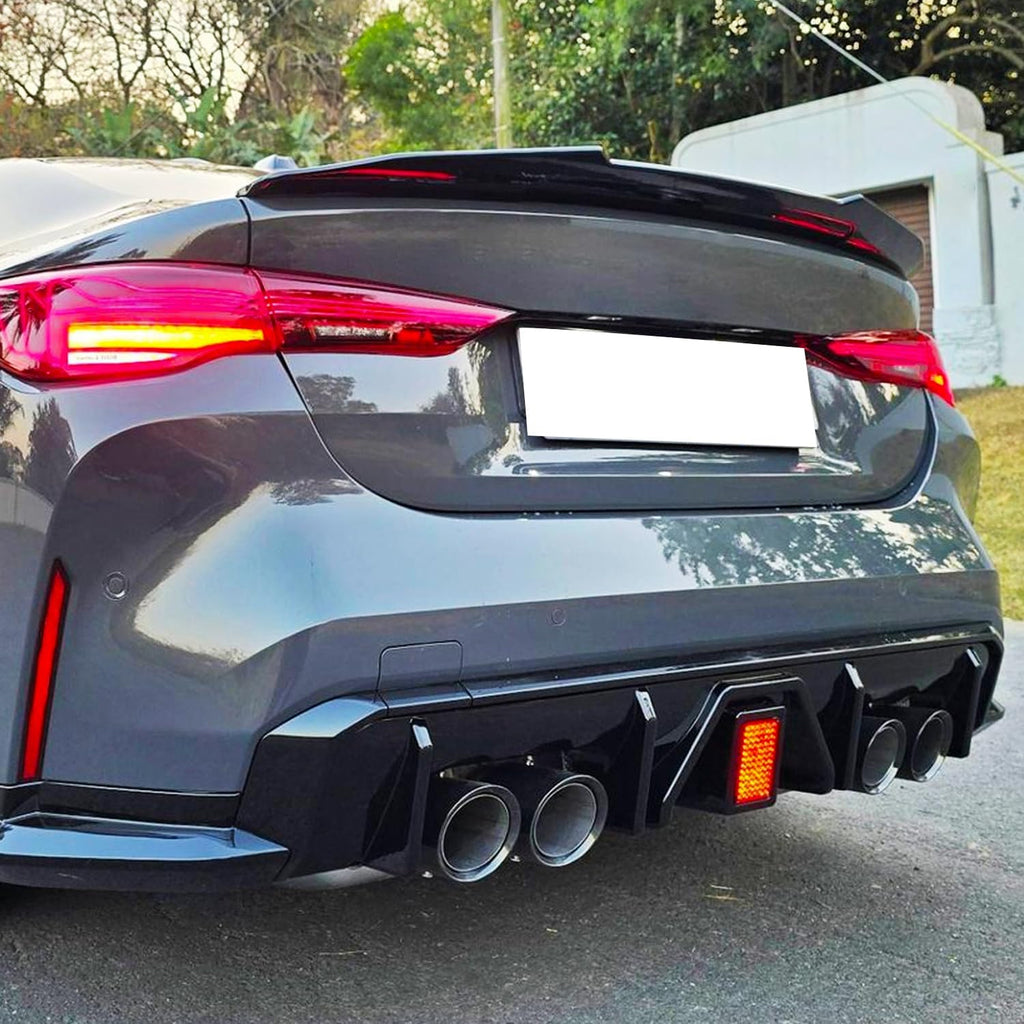 Rear Diffuser Compatibility with 2021-2024 G80 M3 G82 G83 M4 Rear Lower Bumper Diffuser Lip Kit Body Kits Spoiler Splitter Protection Trim W/LED Light (Gloss Black)